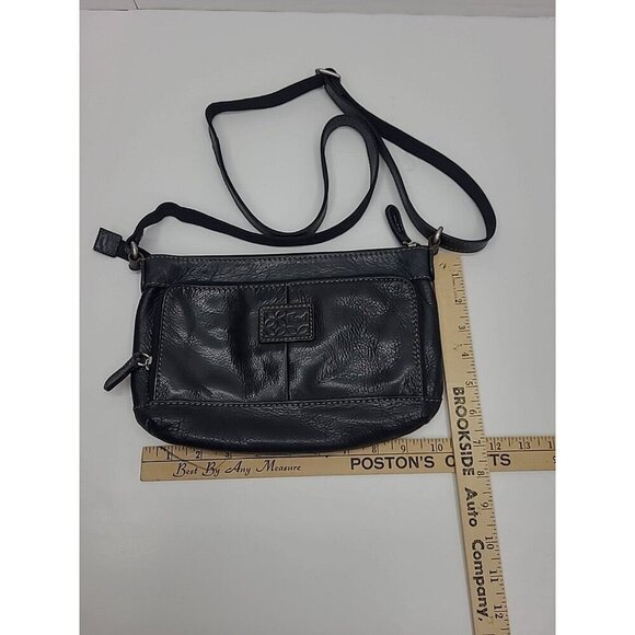 Fossil Black Pebbled Leather Crossbody Purse Adjustable Strap - Picture 2 of 8